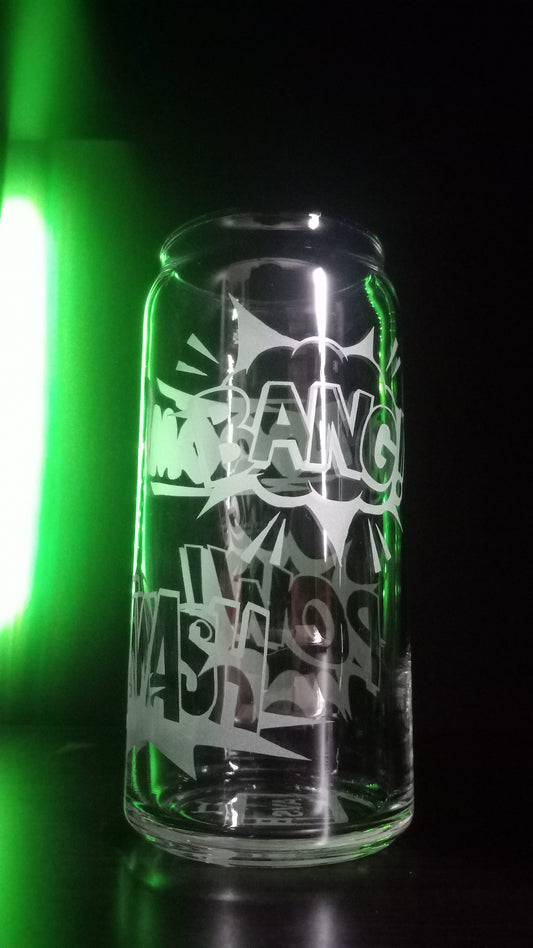 20oz Can-Style Etched Glass - Bang Zoom Pow Smash