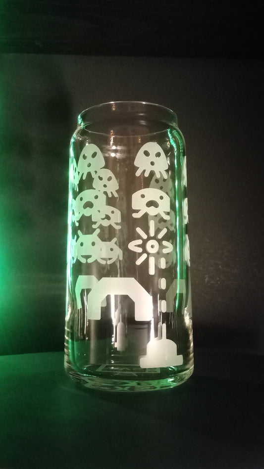 20oz Can-Style Etched Glass - Space Invaders/Galaga