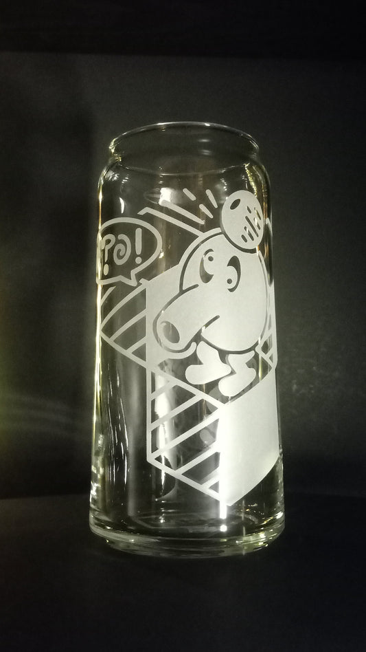 20oz Can-Style Etched Glass - Qbert