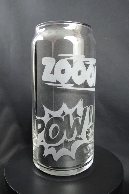 20oz Can-Style Etched Glass - Bang Zoom Pow Smash