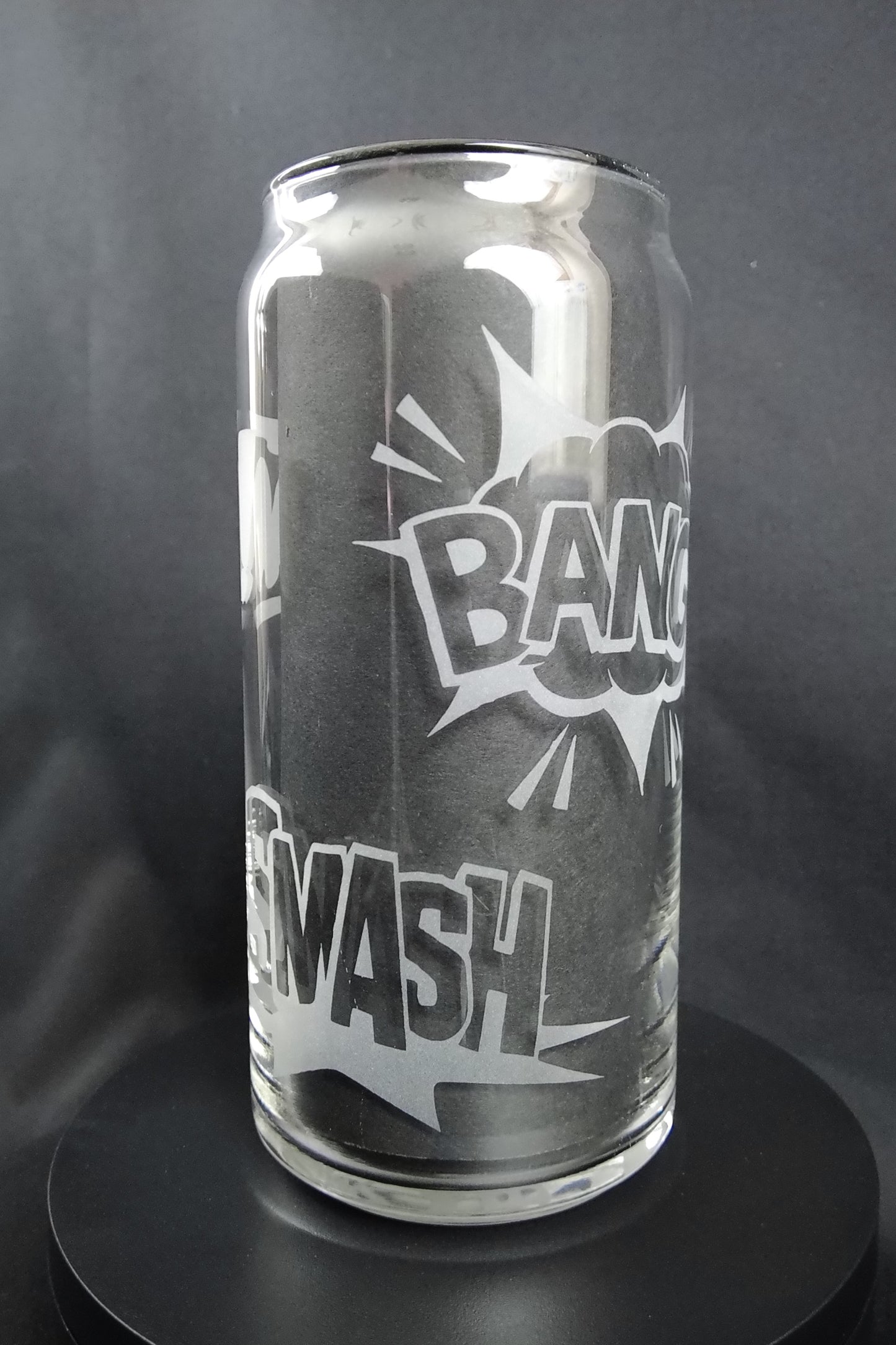 20oz Can-Style Etched Glass - Bang Zoom Pow Smash