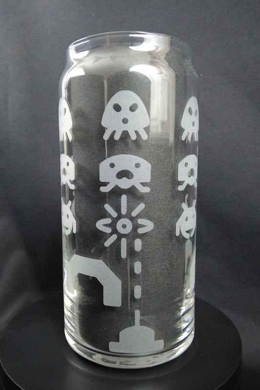 20oz Can-Style Etched Glass - Space Invaders/Galaga