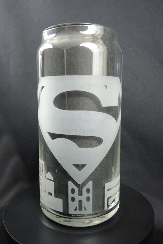 20oz Can-Style Etched Glass - Man of Steel